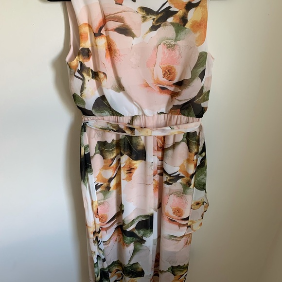 SANGRIA V-NECK CHIFFON FLORAL MAXI SLEEVELESS DRESS HI LOW - Picture 14 of 15